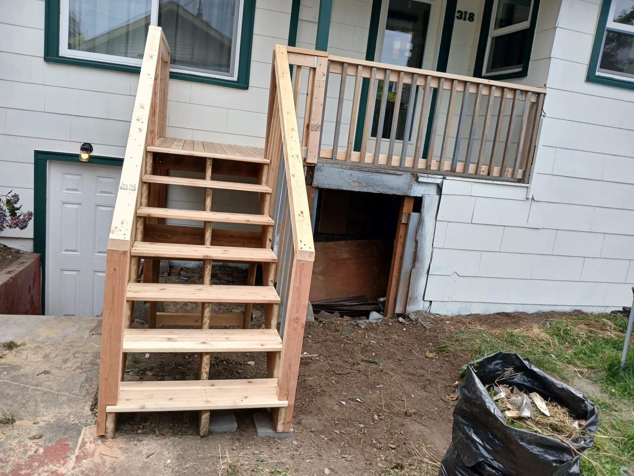 Finished wood porch and staircase on a residential home